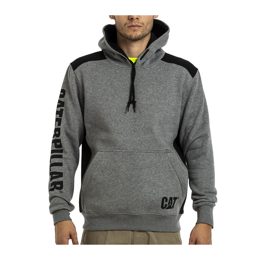 Caterpillar Clothing South Africa - Cat Men's Logo Panel Hooded Sweat Hoodies Dark Grey XE7419825